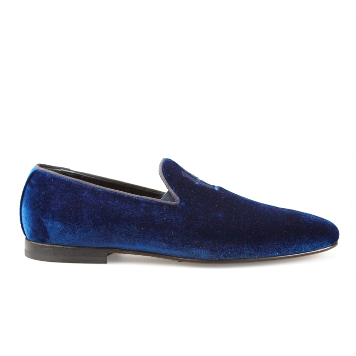 Мъжки елегантни обувки от синьо кадифе